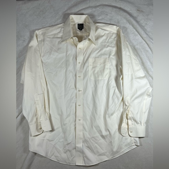 Joe. A. Bank 17.5-35 Traveler Collection Tailored Fit Pale Yellow White Shirt - Picture 2 of 8